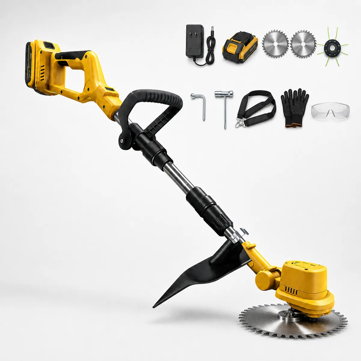 21V Cordless Brushless Lawn Trimmer with Metal Blade Kit