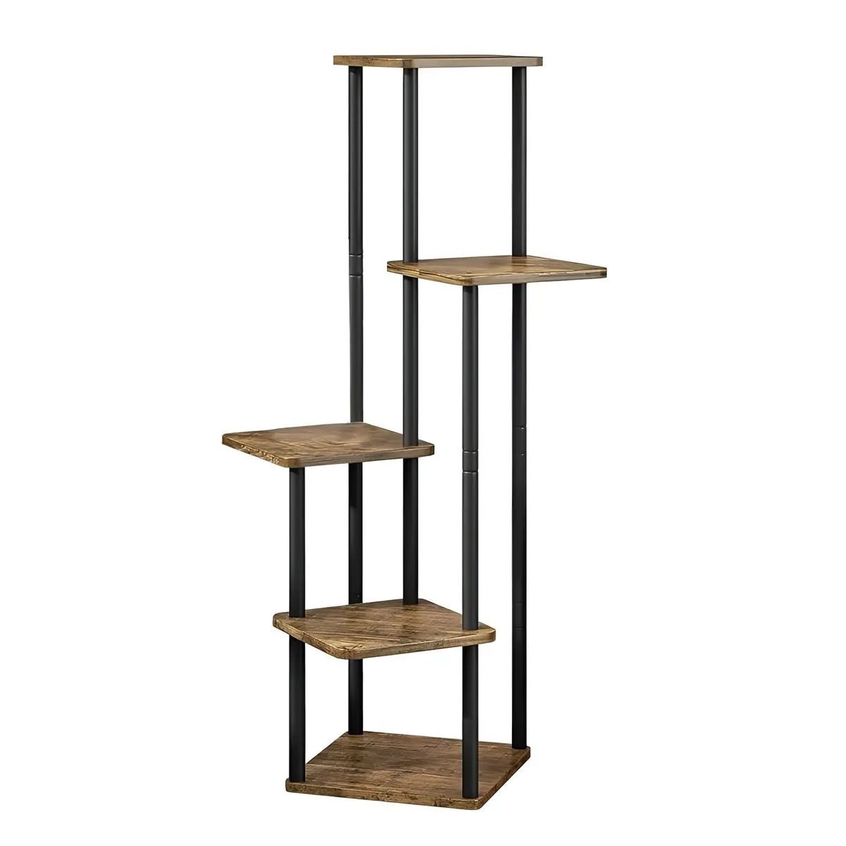 5 Tier Corner Plant Stand with Metal Frame and MDF Shelves - Brown