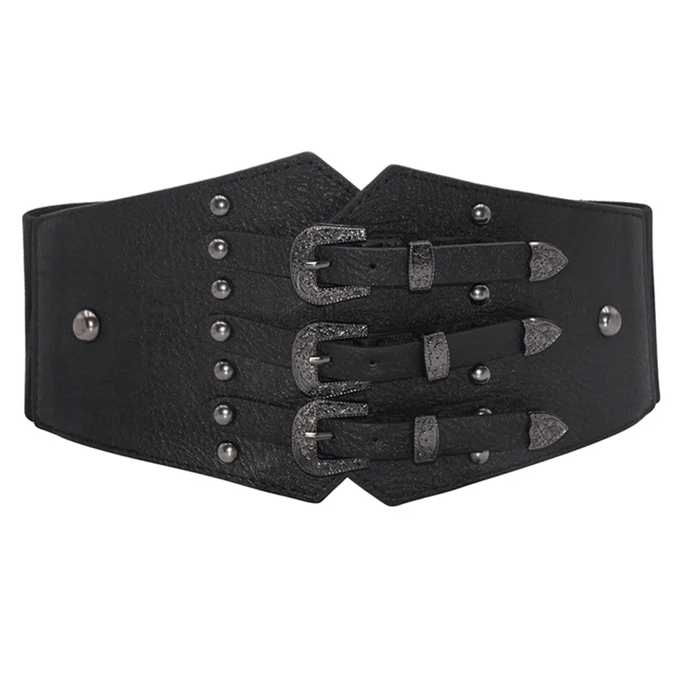 Fashion Vintage Wide Adjustable Lace Up Faux Leather Belt (68-98cm) - Black