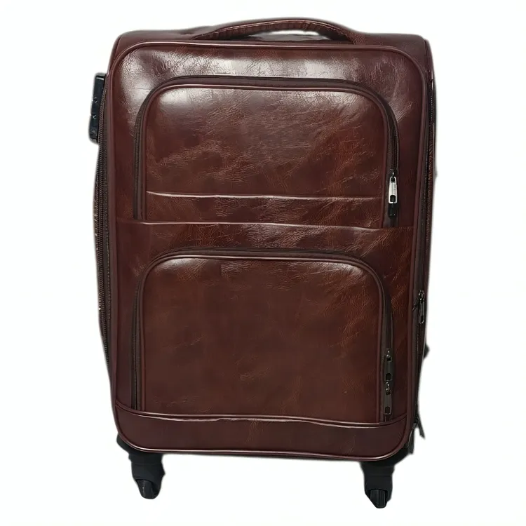 2 Piece Leather Suitcase Set - Dark Brown