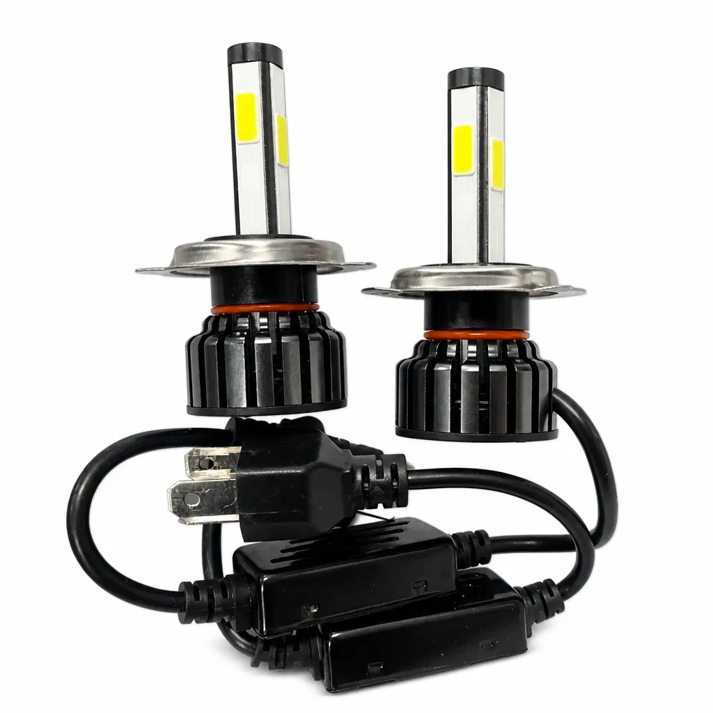 H4 LED Headlight Bulbs 40W with Cooling Fans and Power Connectors