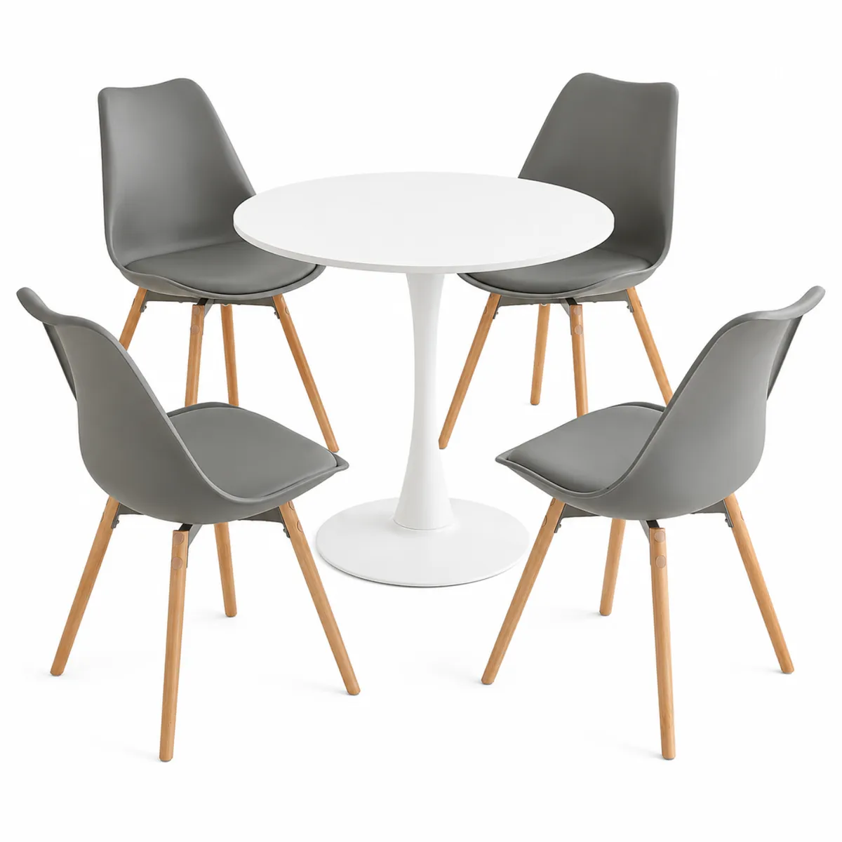 Modern 5-Piece Round Dining Set - White Tulip Table with 4 Grey Chairs