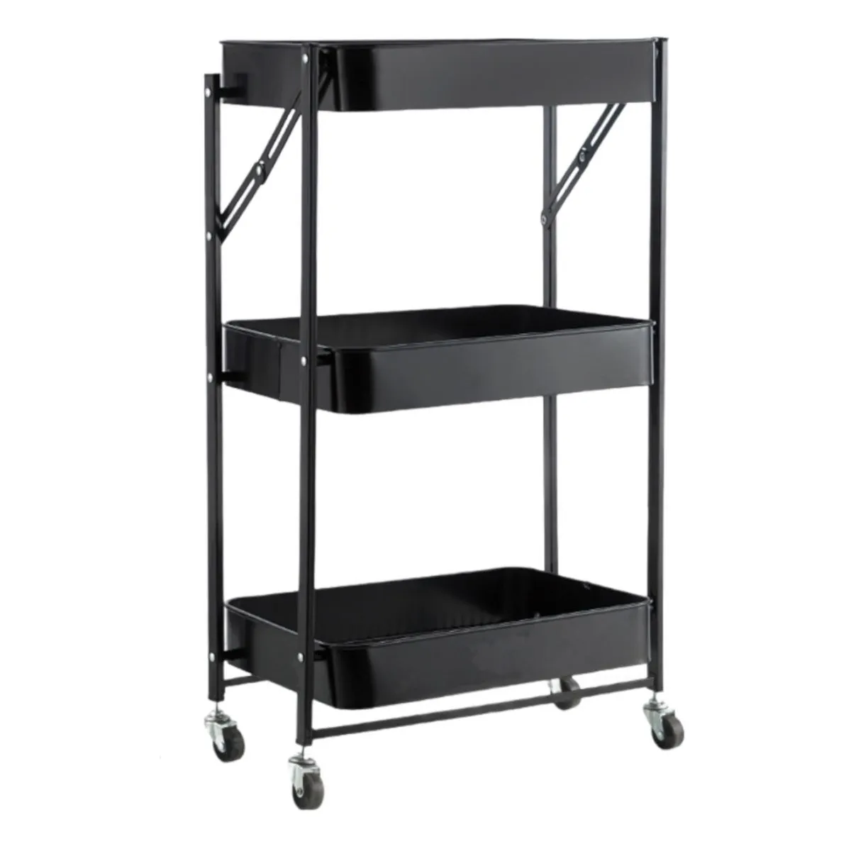 Tier Foldable Trolley Storage Utility Trolley Cart - Black