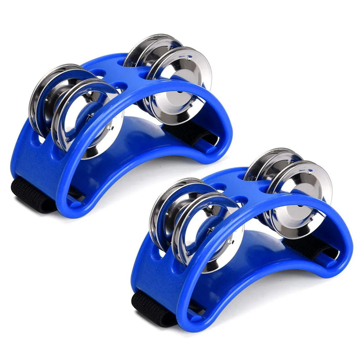 2PCS Foot Tambourine Percussion, with Steel Jingle Bells - Blue