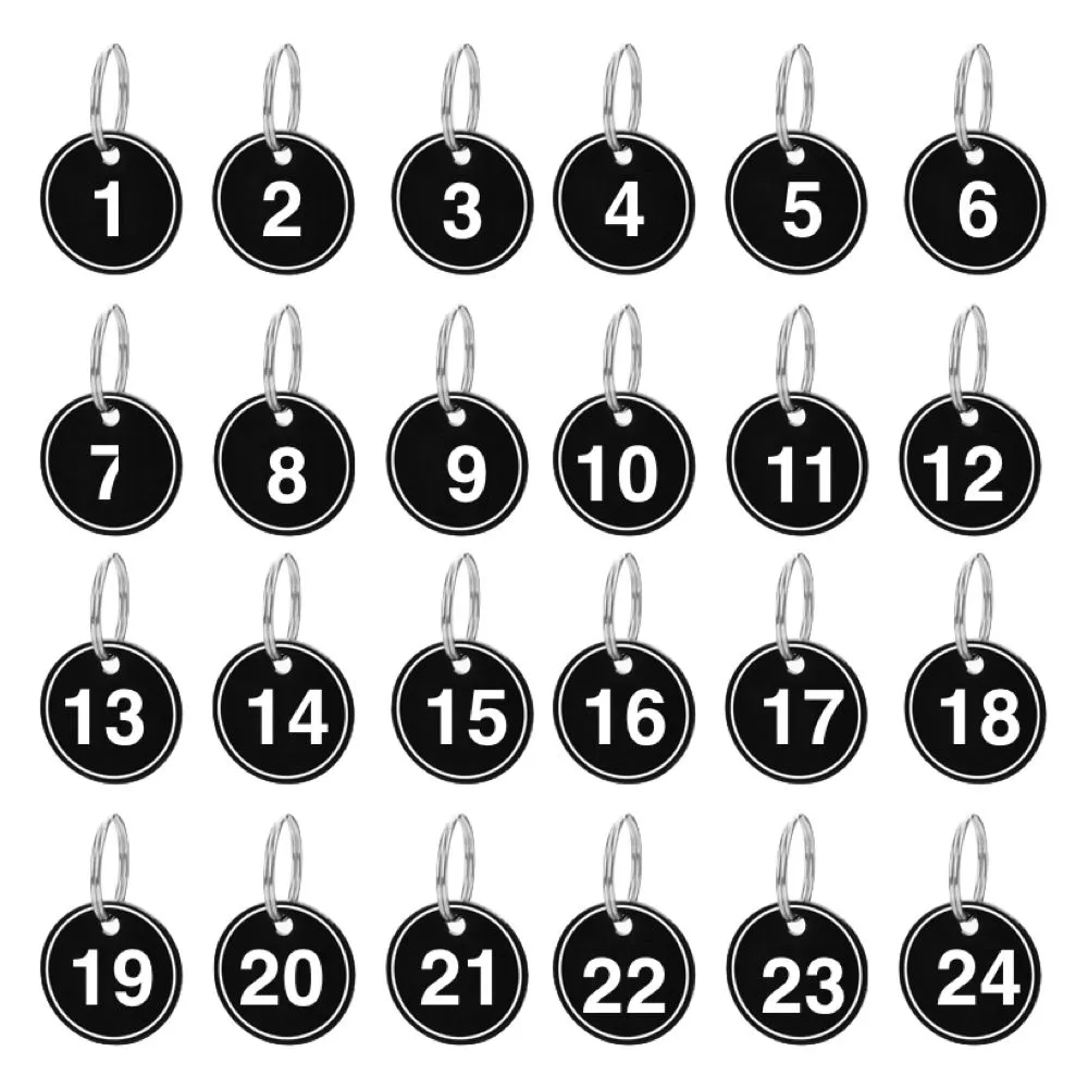Craft Tool Multifunctional Number Key Ring ID Tag Set of 24 (4cm) - Black