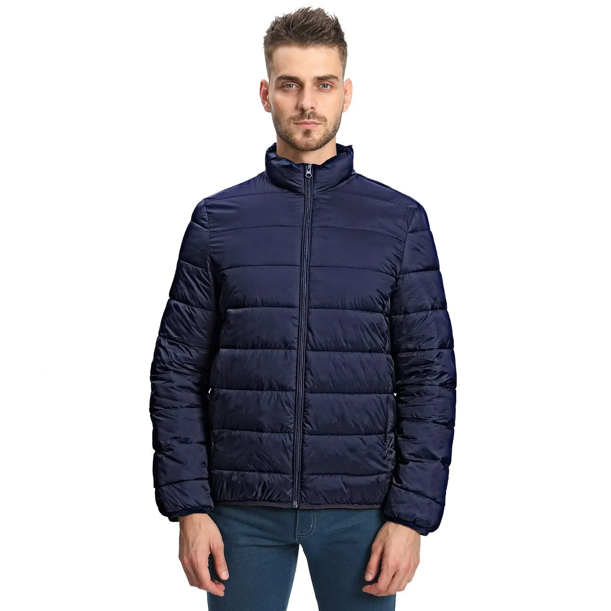 Men's Puffer Jacket Lightweight Winter Coats for Hiking Travel - Blue - M
