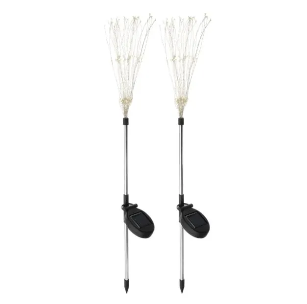 Solar Waterproof LED Firework lights Starburst Lights Garden Stake 2 Piece - Warm white