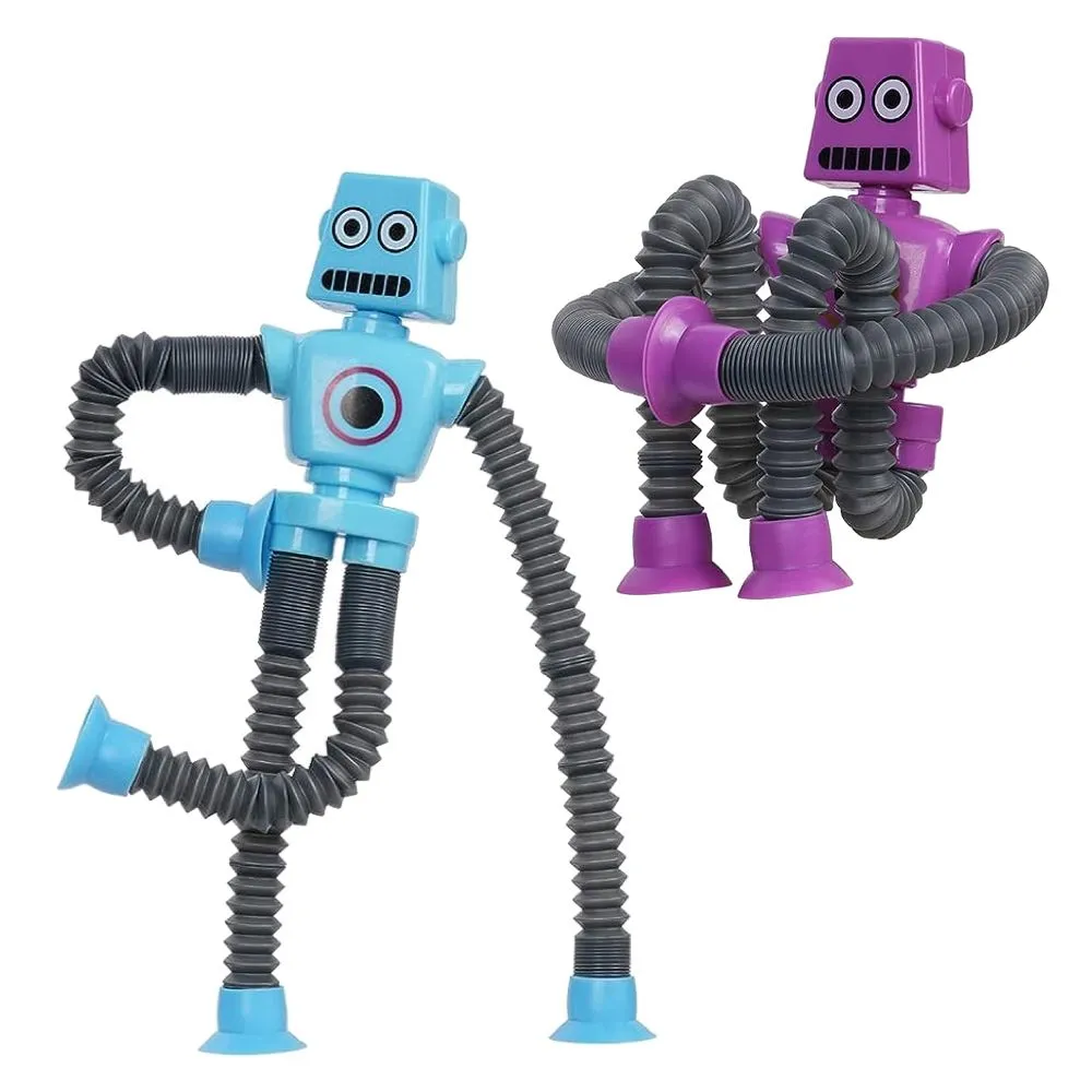 Kids Toy Suction Cup Super Stretchy Shape Changing Robot Set of 2 - Blue, Purple