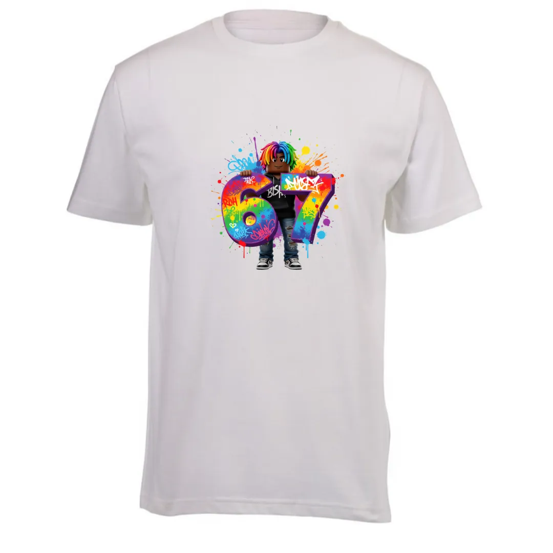 Kids White Short Sleeve T-Shirt - 6 7 Rainbow