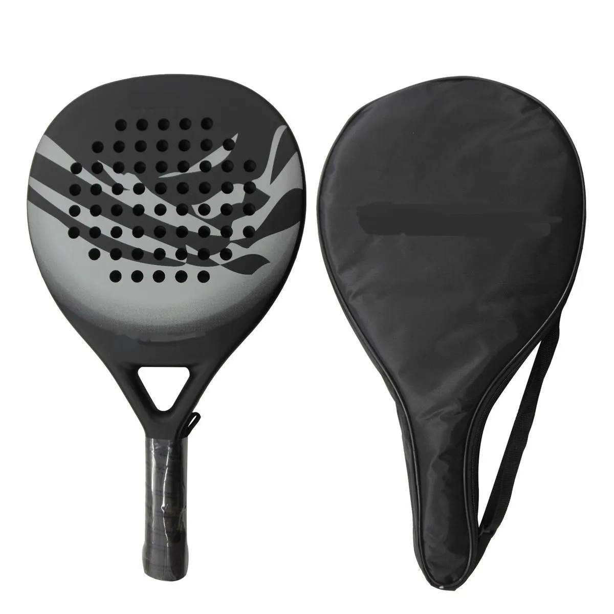 Padel Tennis Racket Carbon Fiber Diamond Shape with Bag - Black