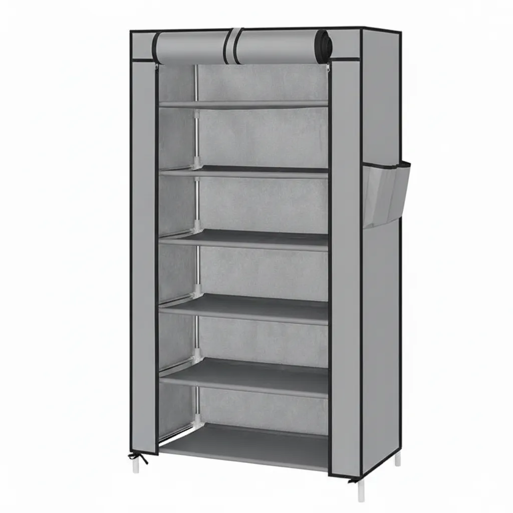 6-Tier Portable Shoe Rack Organizer with Dustproof Fabric Cover - Grey