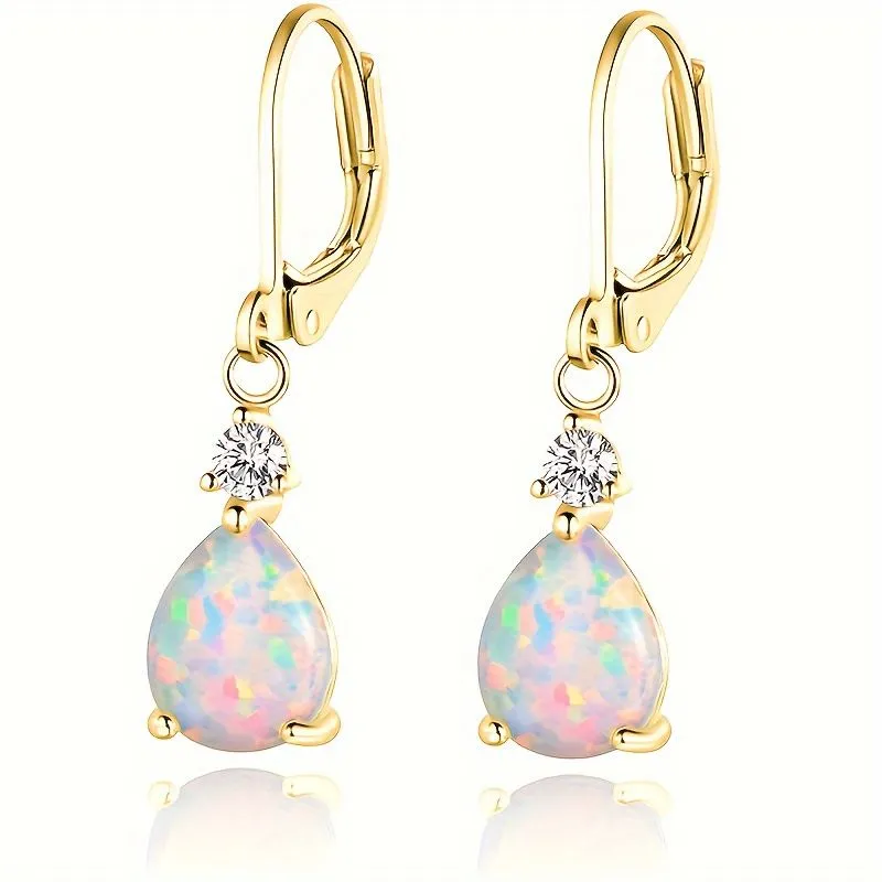 BEIMU 18K Gold Plated Opal & CZ Drop Earrings for Women - Gold