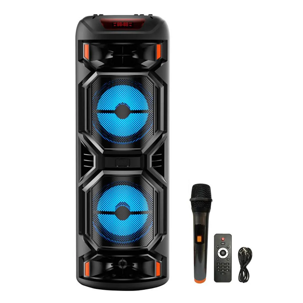 Double 8" Bluetooth Speaker Karaoke Party Wireless Bass Speaker