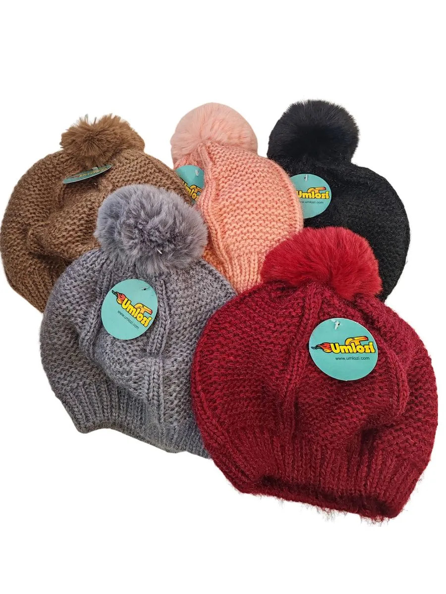 Knitted Plush Beanies With Fur Lining - 5 Pack - Umlozi
