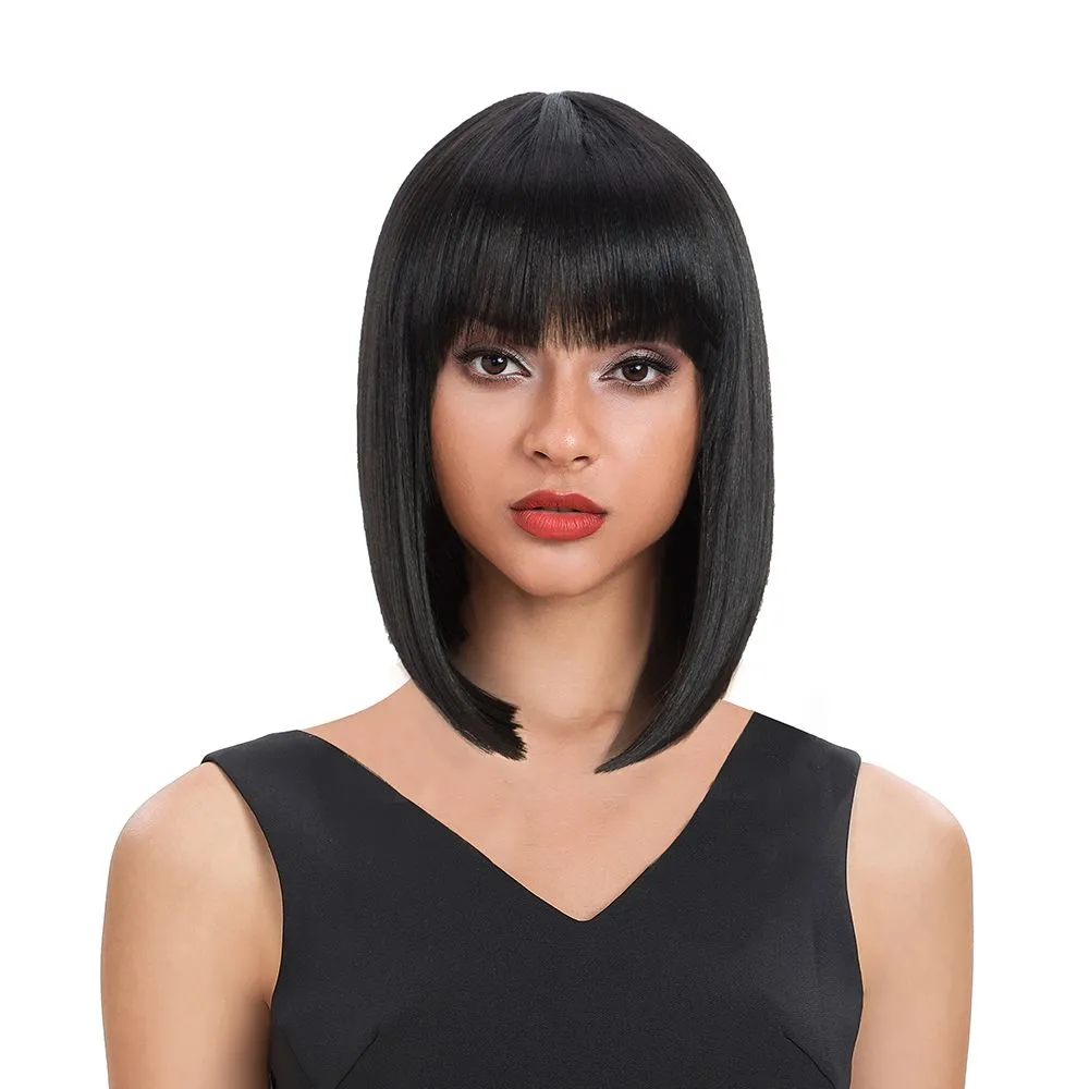 12-inch Short Straight Bob Wig Pixie Cut Synthetic Wigs - 1B#