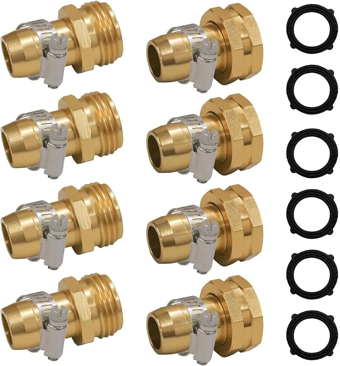 Garden Hose Repair Connector With Clamps, Fit For 3/4" Or 5/8" Hose Fitting