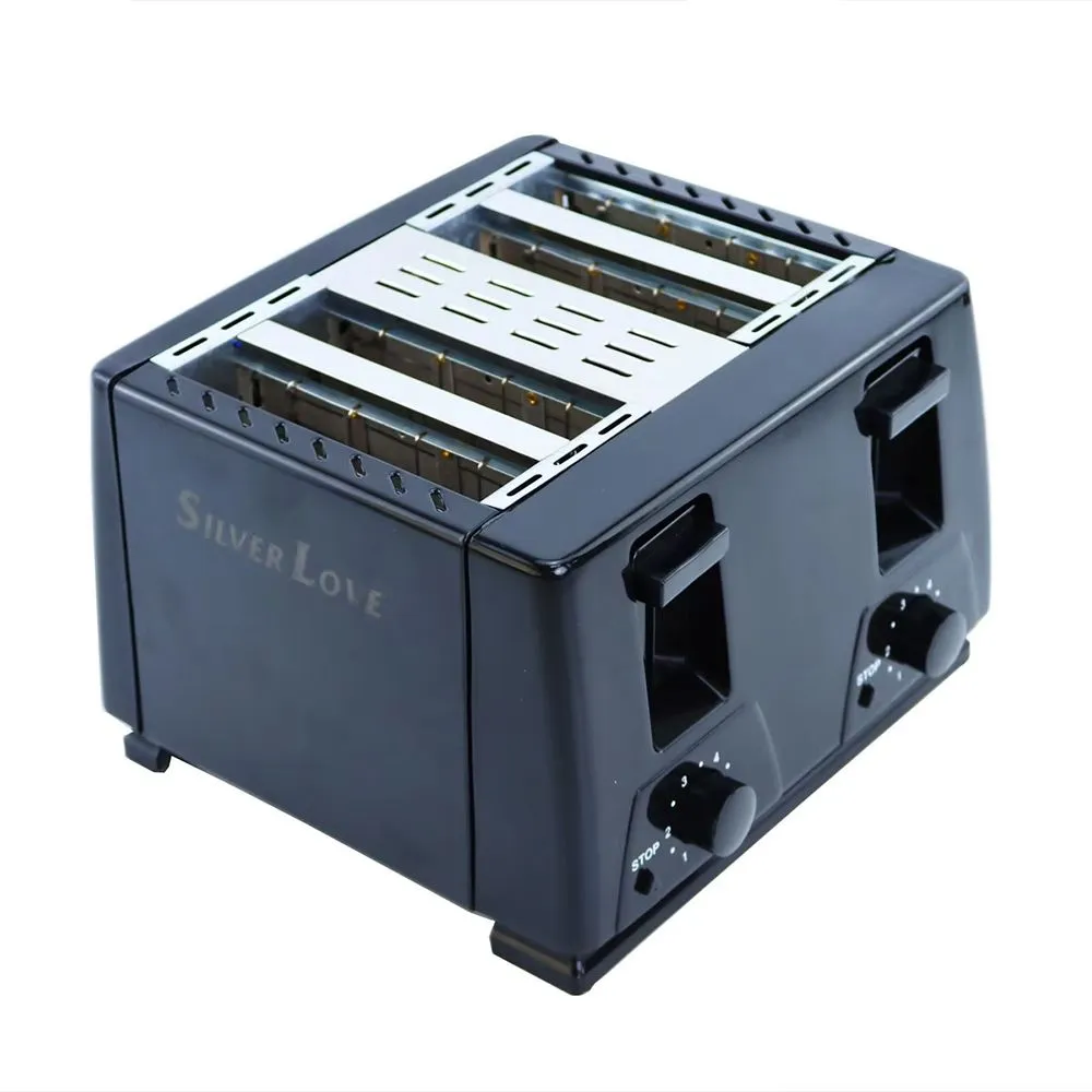 SIVER LOVE Black Adjustable Temperature 4 Slice Toaster