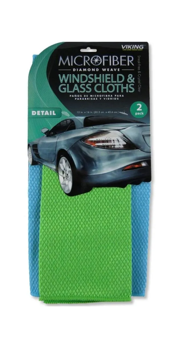 OmsViking Car Care Microfiber Diamond Weave Windshield & Glass Cloths - 2 Pack