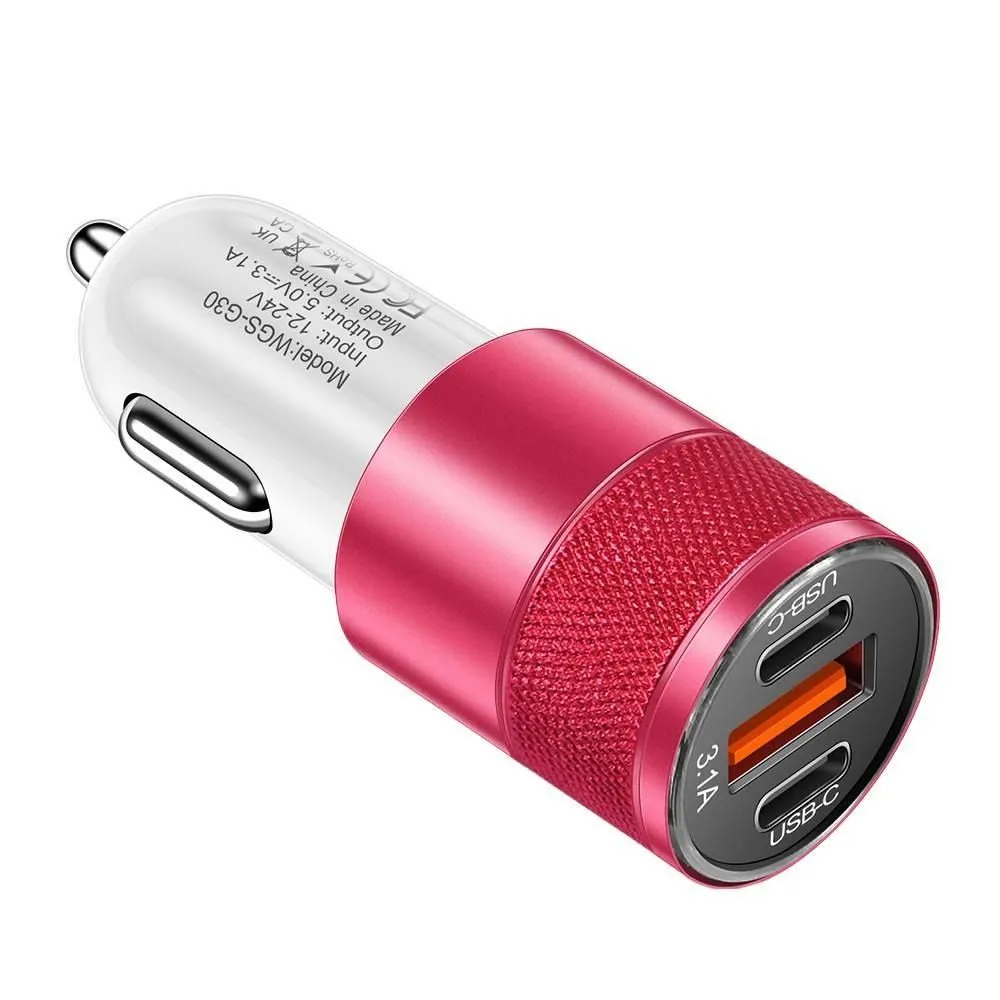 White Rose 3.1A 15W USB+2PD Aluminum Car Charger