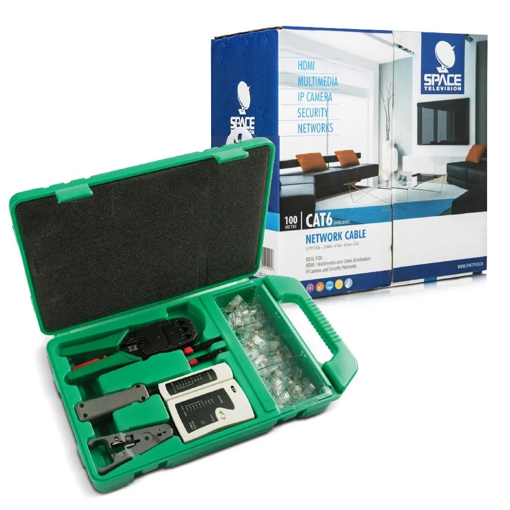 Space TV Network Toolkit with 100m CAT6e Shielded LAN Cable