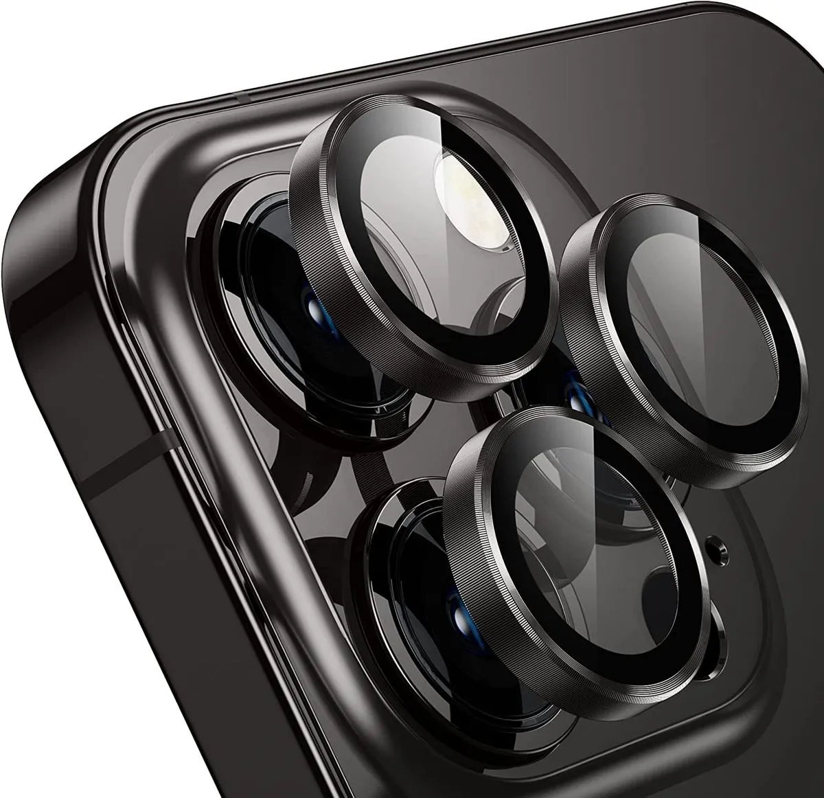 Metal Ring Camera Lens Tempered Glass Protector IPHONE 16 PRO - Black