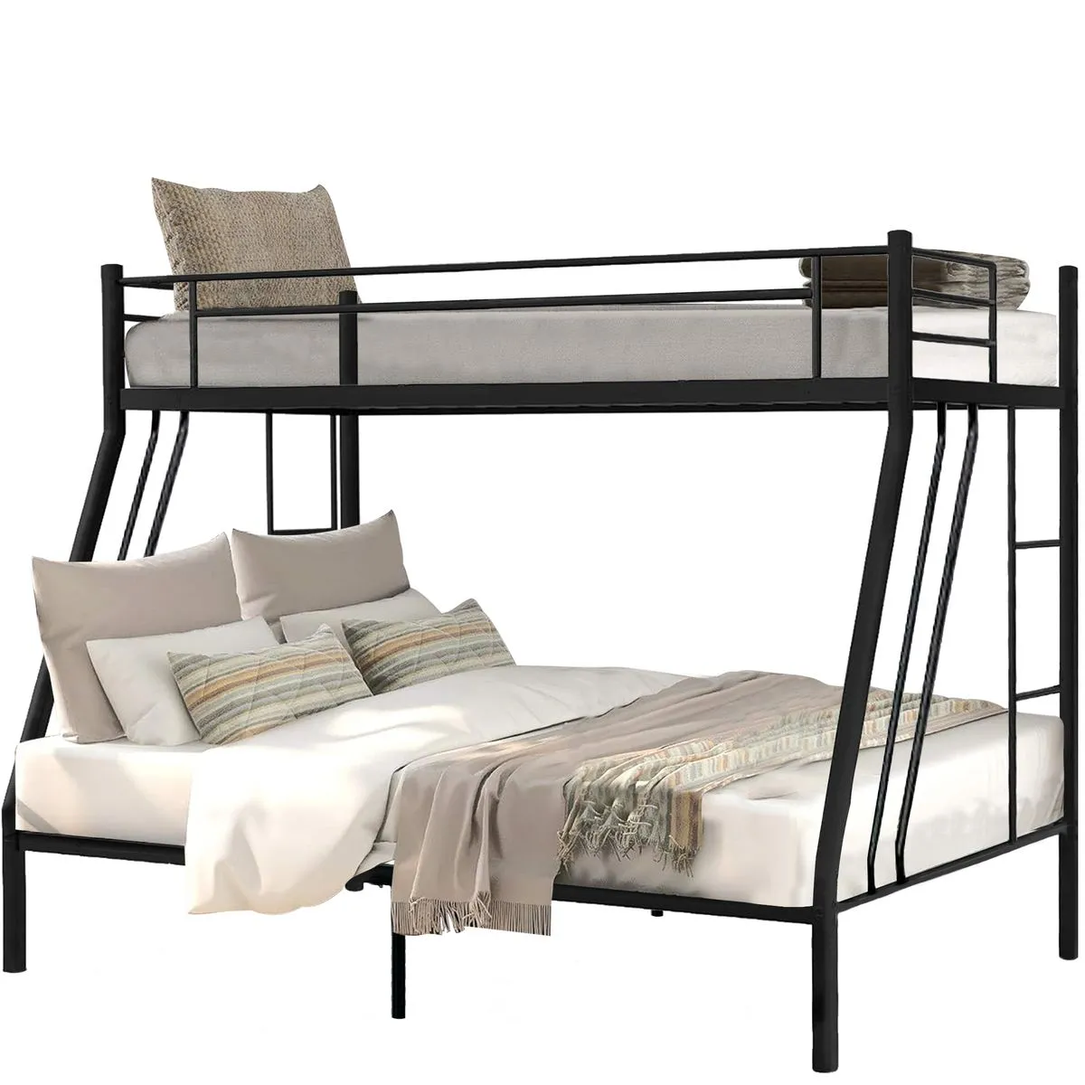 Metal Bunk Bed Twin Over Full Tribunk Bunker with Guardrail 2 Ladders