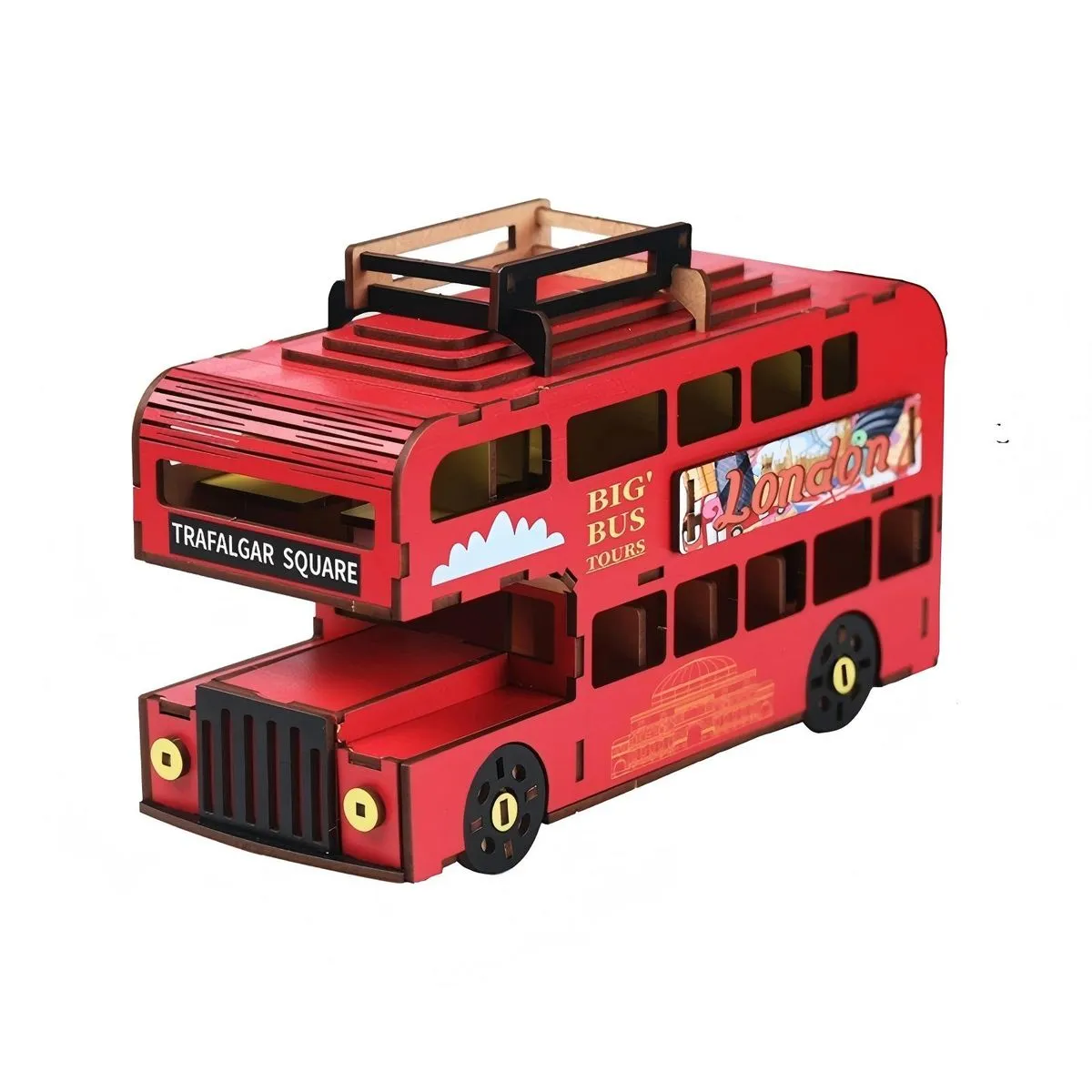 London Double Decker Bus Wooden 3D Puzzle DIY Kids Ornament