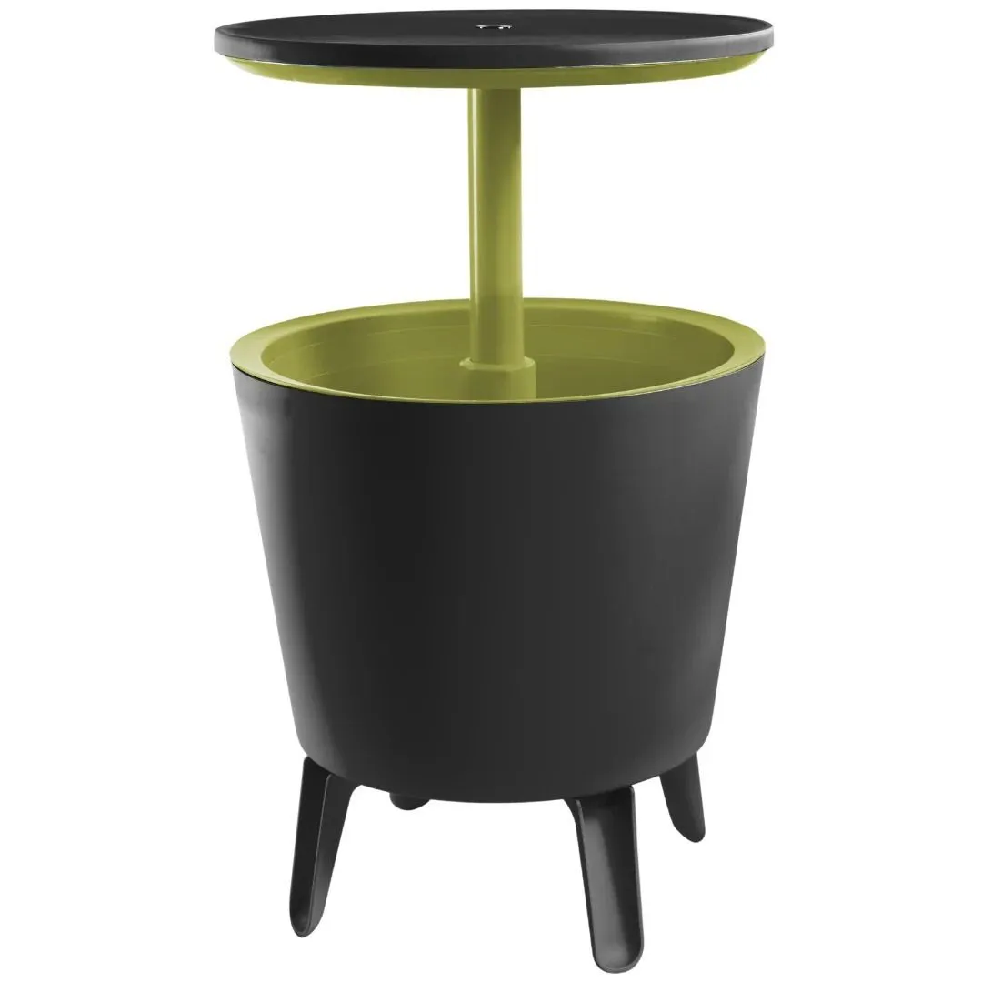 Adjustable Outdoor Ice Bucket Table with Drink Cooler & Storage - Black, Green