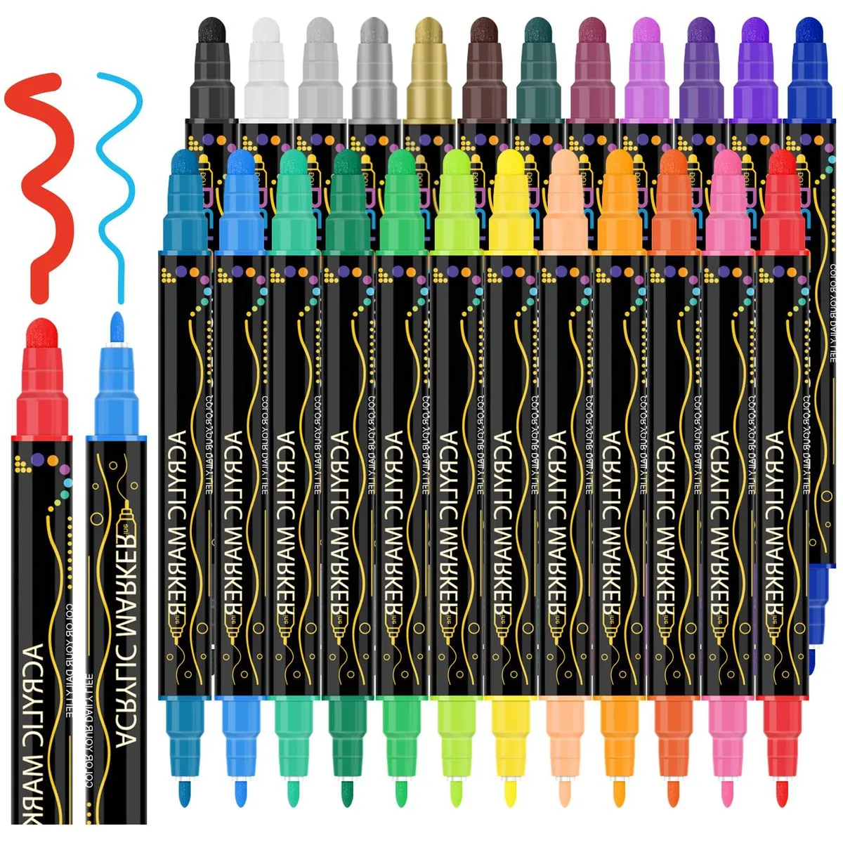 24 Colors Dual Tip Acrylic Paint Pens Markers Color Pens