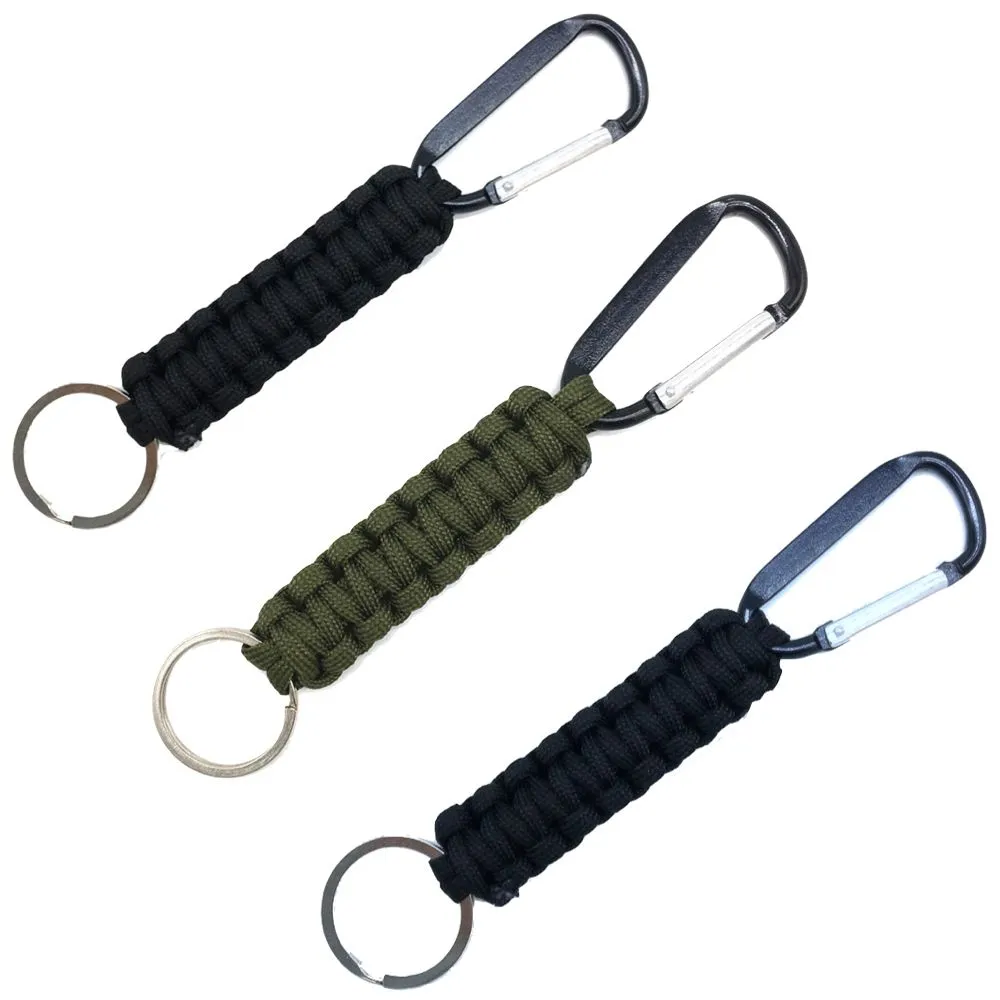 Camping Clip Carabiner Keychain Military Clip 3 Set - Black