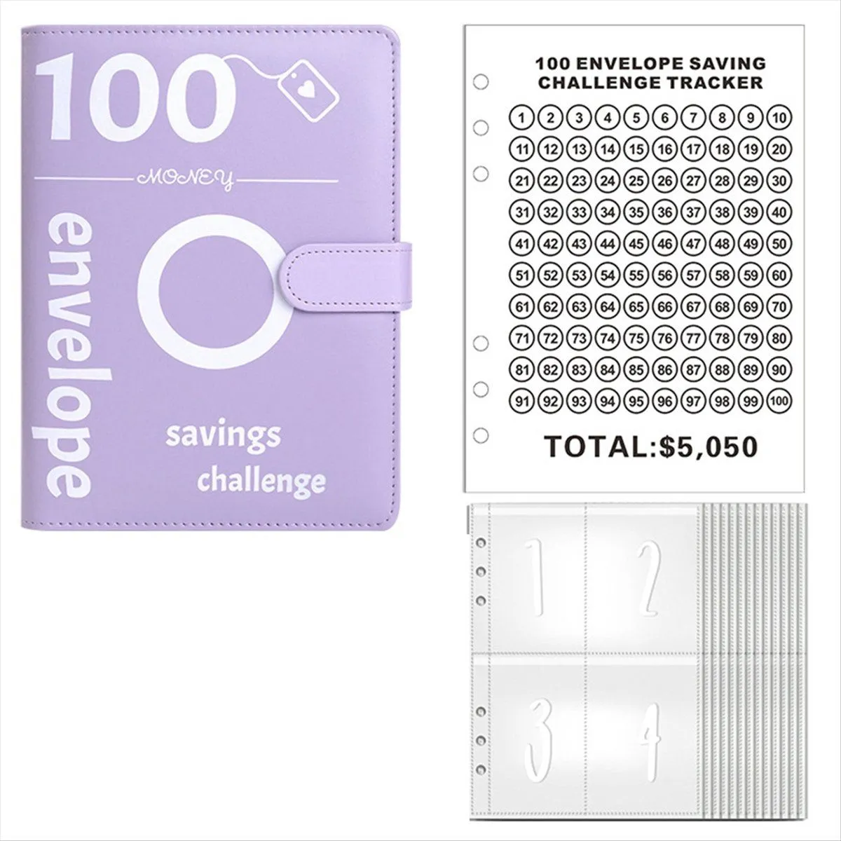100 Envelopes Money Saving Challenge Money Saving Binder (Purple)