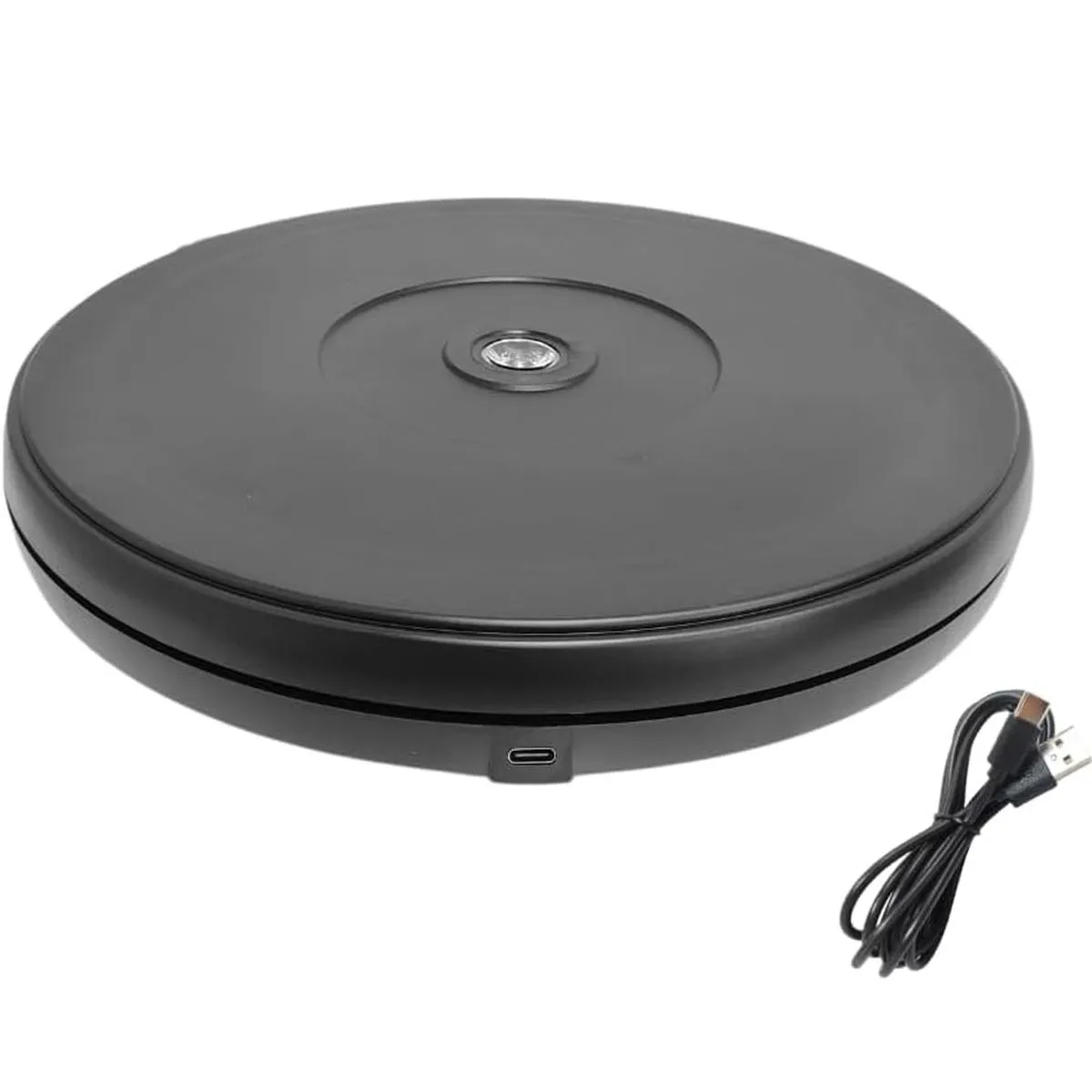 Rotating Turntable Electric Display Stand 360 Degree 25cm LED Type-C - Black