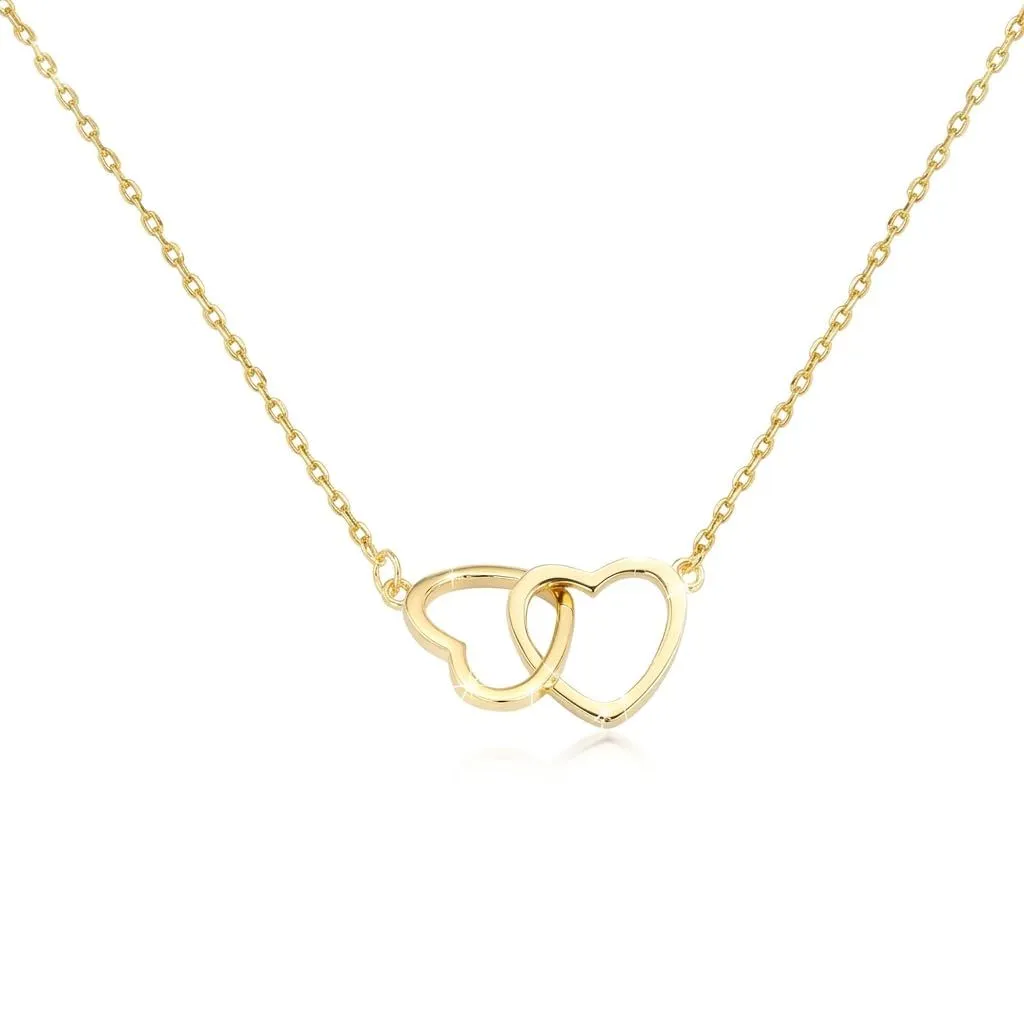Interlock Heart Silver Pendant Necklace Dainty Infinity Eternity LoveChoker - Gold