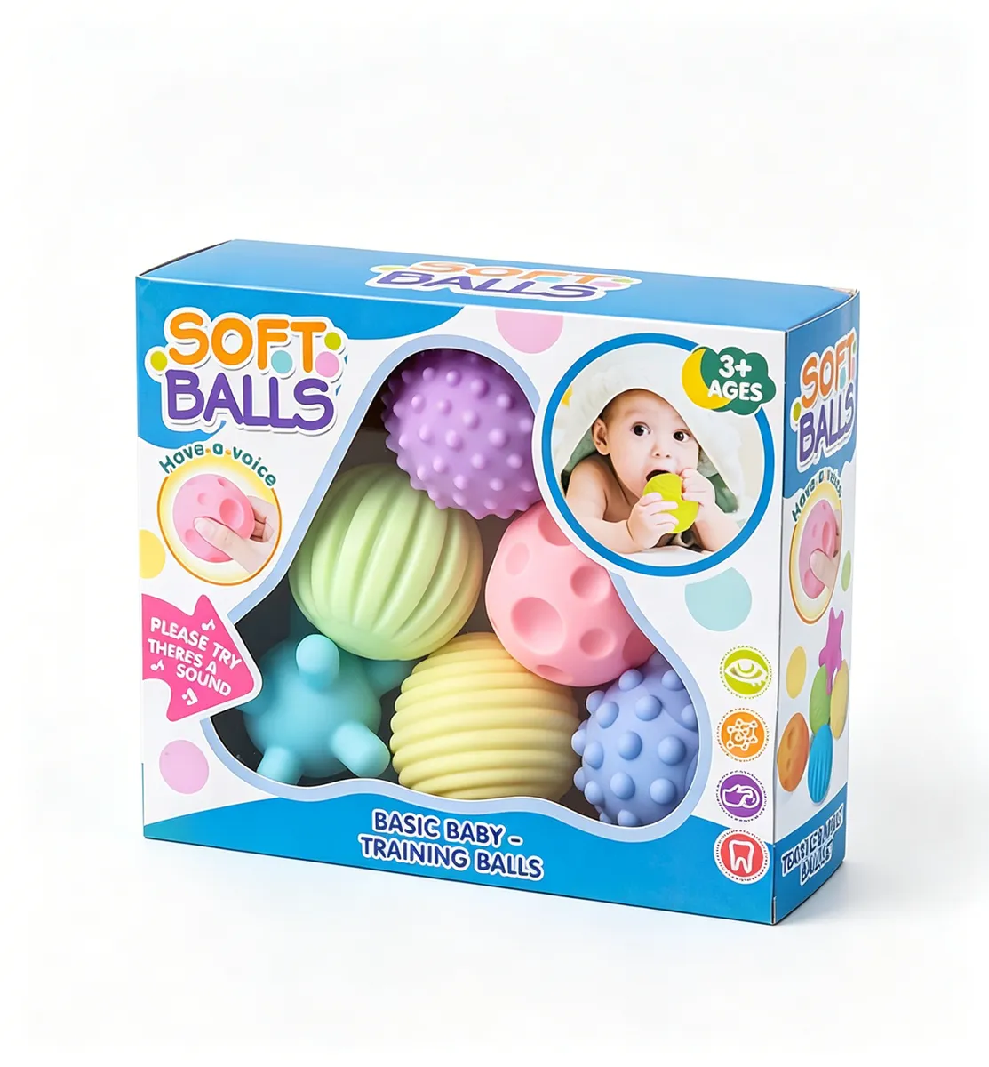 6PCS Textured Sensory Balls for Baby, Soft Elastic Squeezing Toy Set