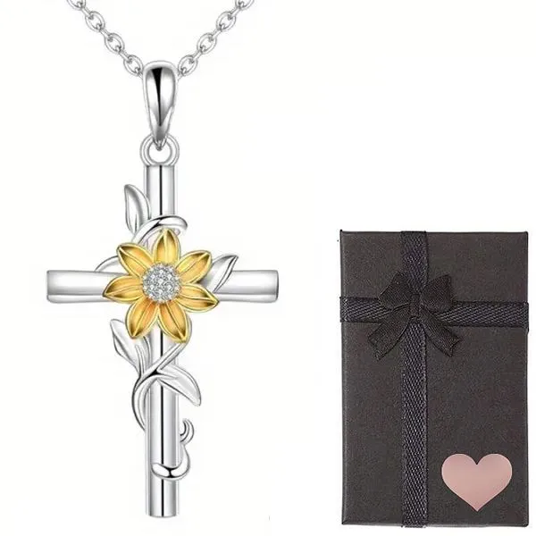Sunflower Cross Pendant Necklace