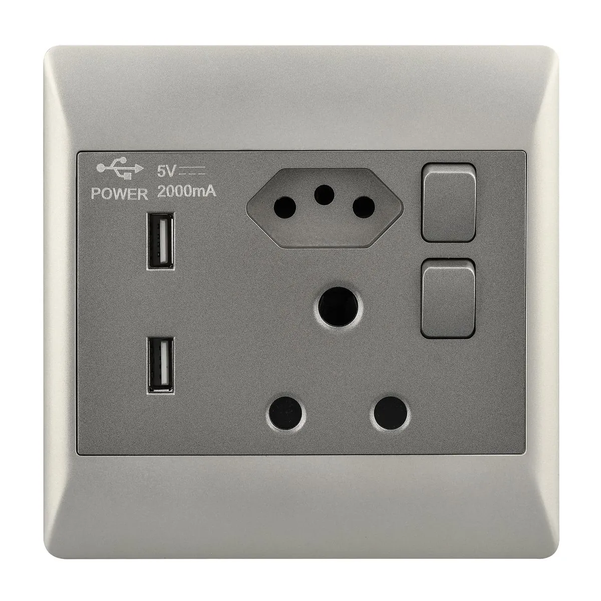 Bright Star Lighting 16 Amp Plug Socket with Dual USB & RSA Outlet - Grey