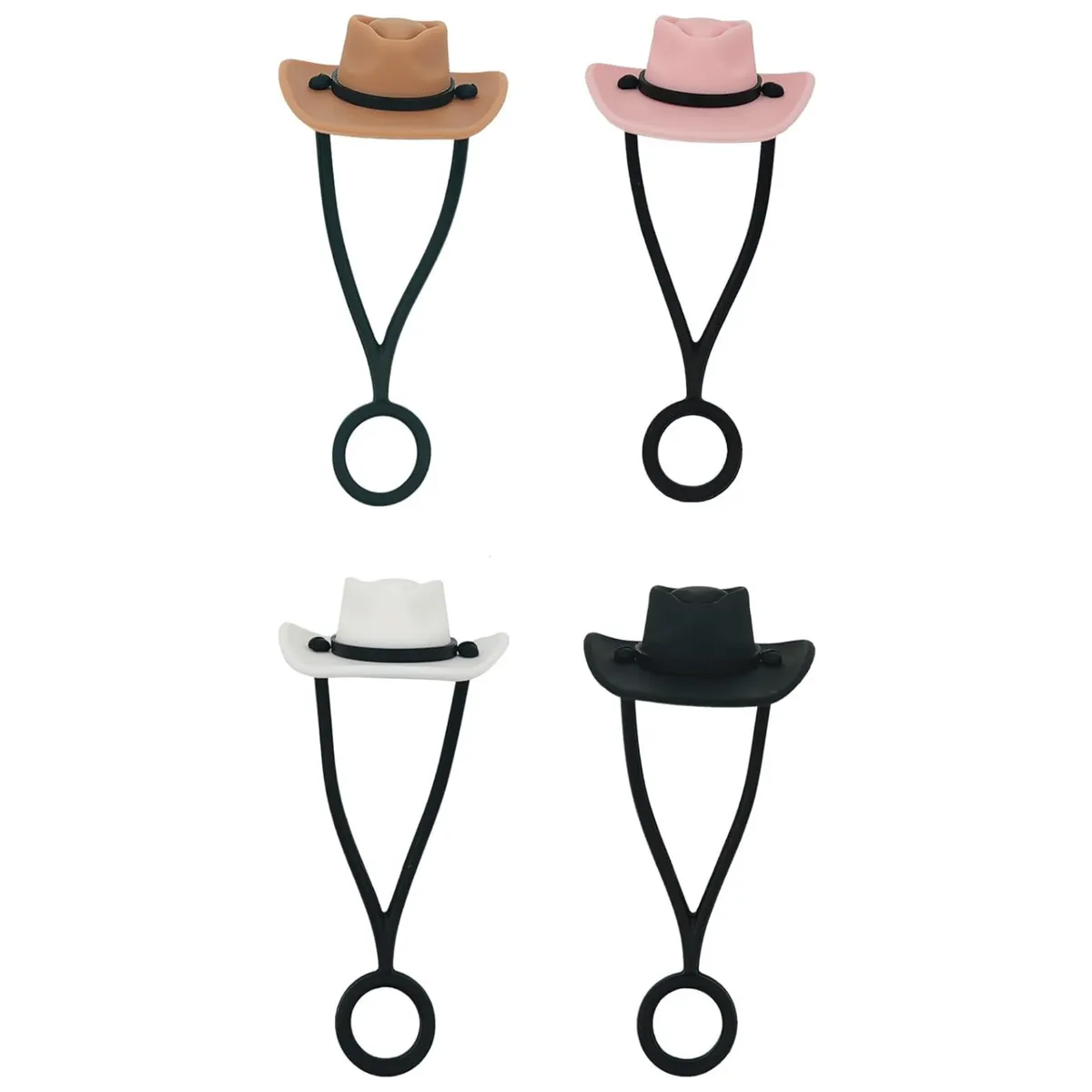 Silicone Cowboy Hat Straw Covers Cap, Tumbler Straw Accessories - 4 Pack