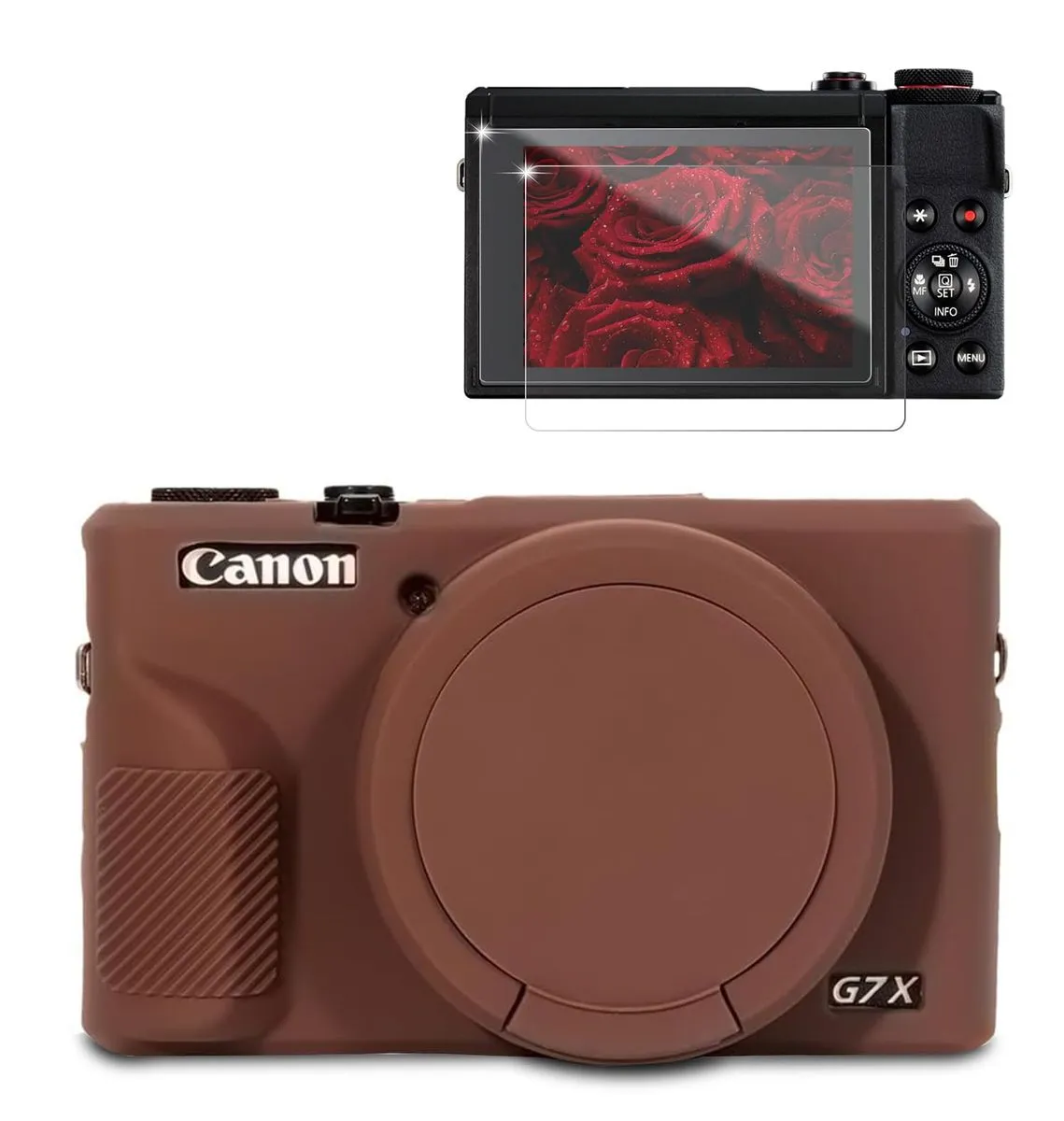 Compatible with Canon G7X Mark III Silicone Case 2 Screen Protectors - Coffee Color