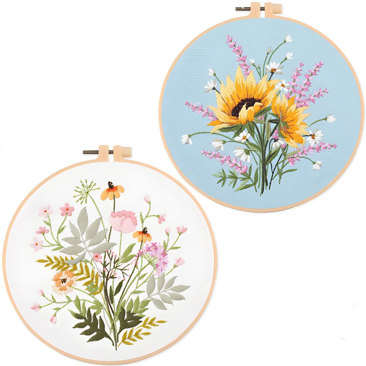 2Pcs Flower Cross Stitch Embroidery Kit Hand Embroidery with Plant Patterns