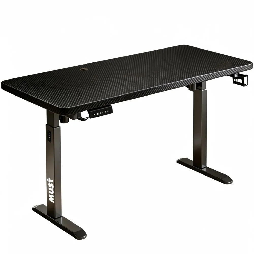 MUST 140x60 Computer Desk Electric Height Adjustable Standing Desk for Home - Black