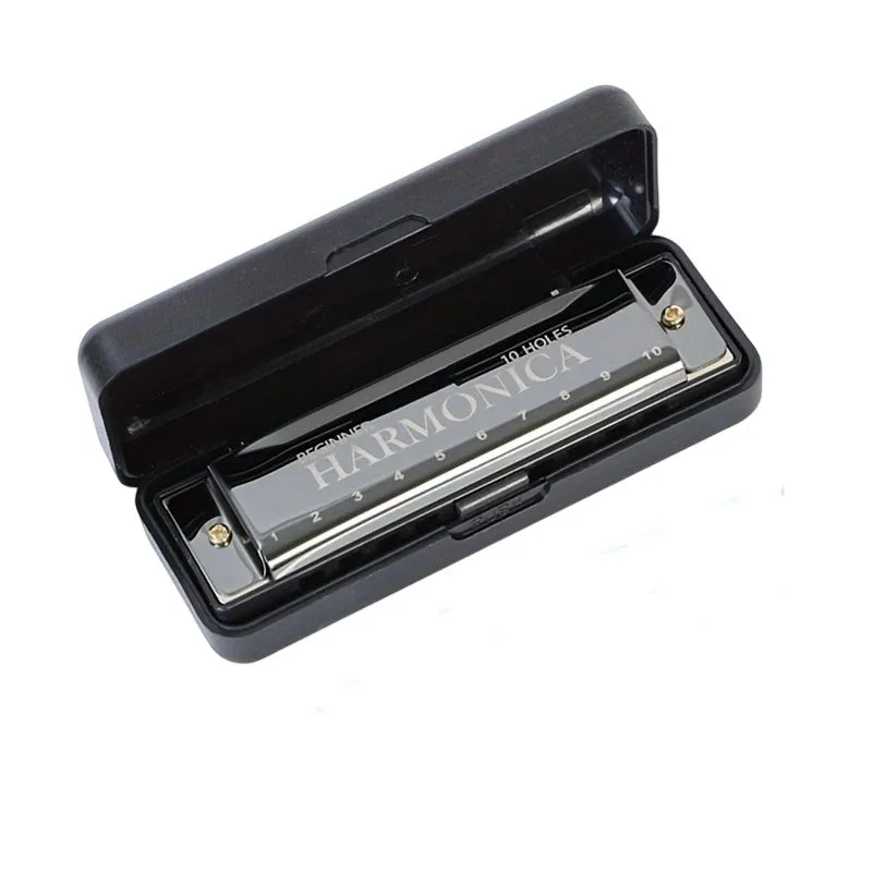 10 Hole C Key Harmonica Blues Beginner Professional with Case Kit - Black
