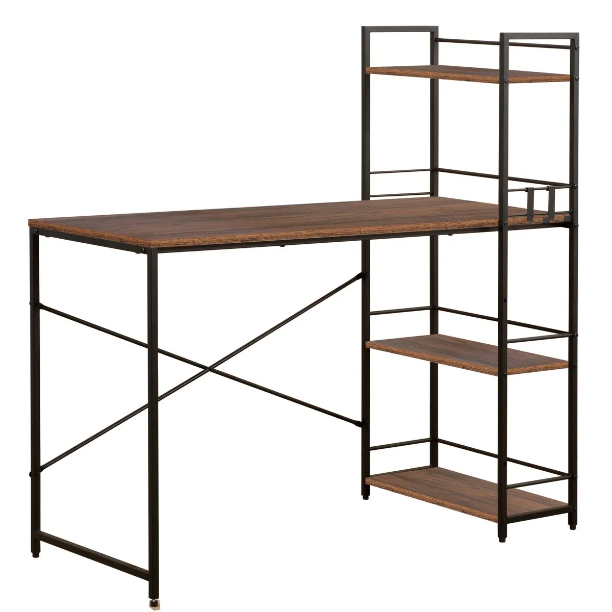 Everfurn Regal Office Desk with Shelves (120cm Study Desk with Bookshelf) - Dark Oak