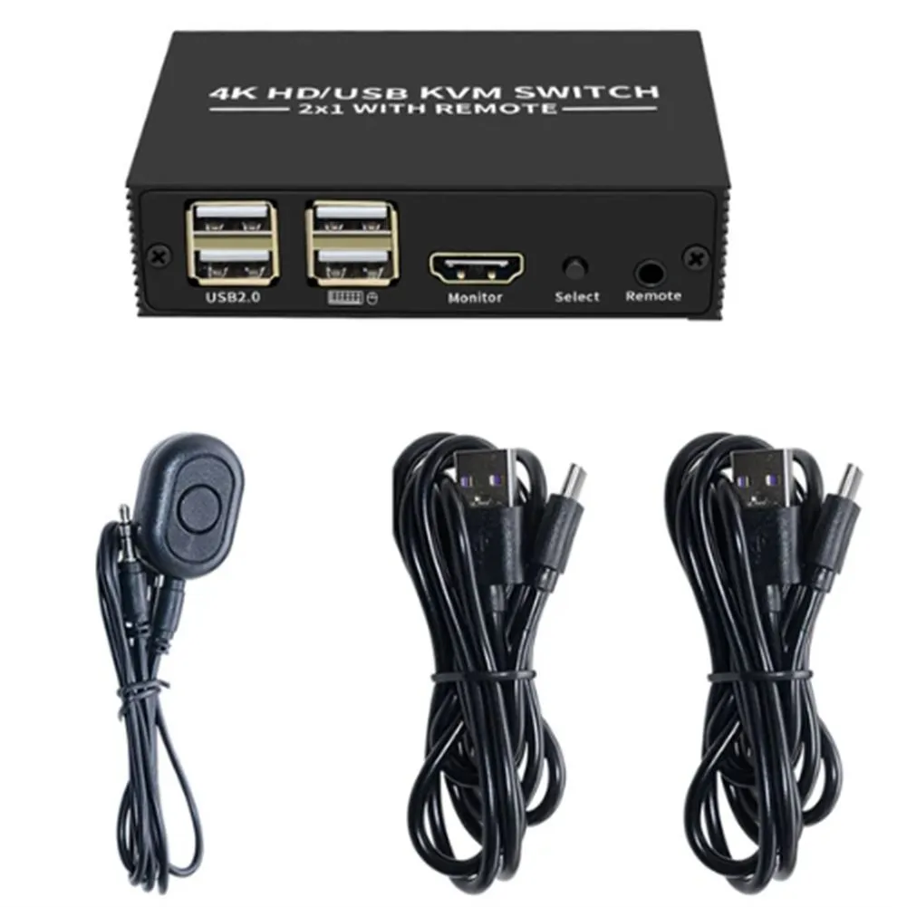 HDMI-Compatible KVM Switch 4K Selector 2 in 1 Out with 4 Port USB Hub