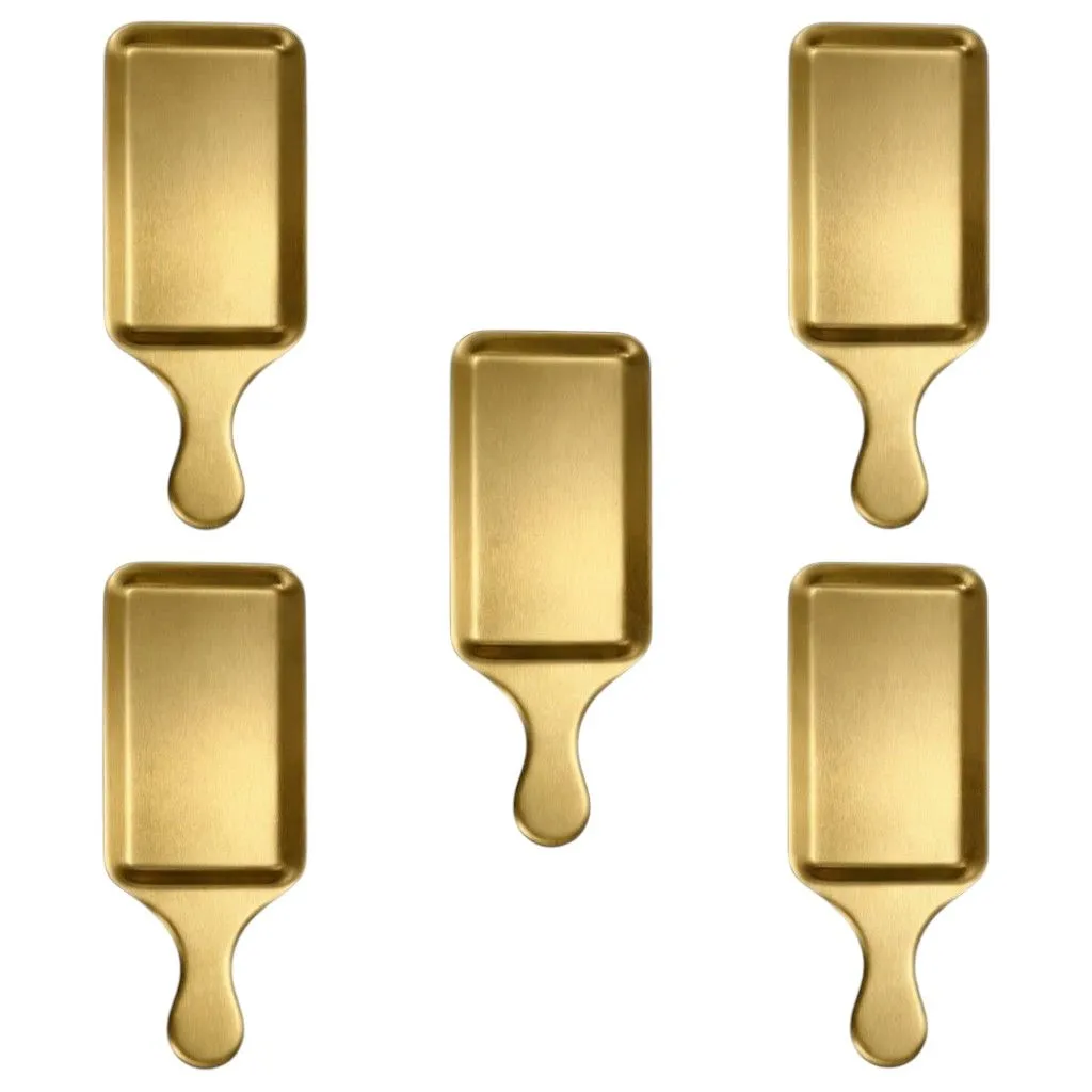 5 Pack - 35cm Rectangular Handheld Serving Tray With Handle - Gold