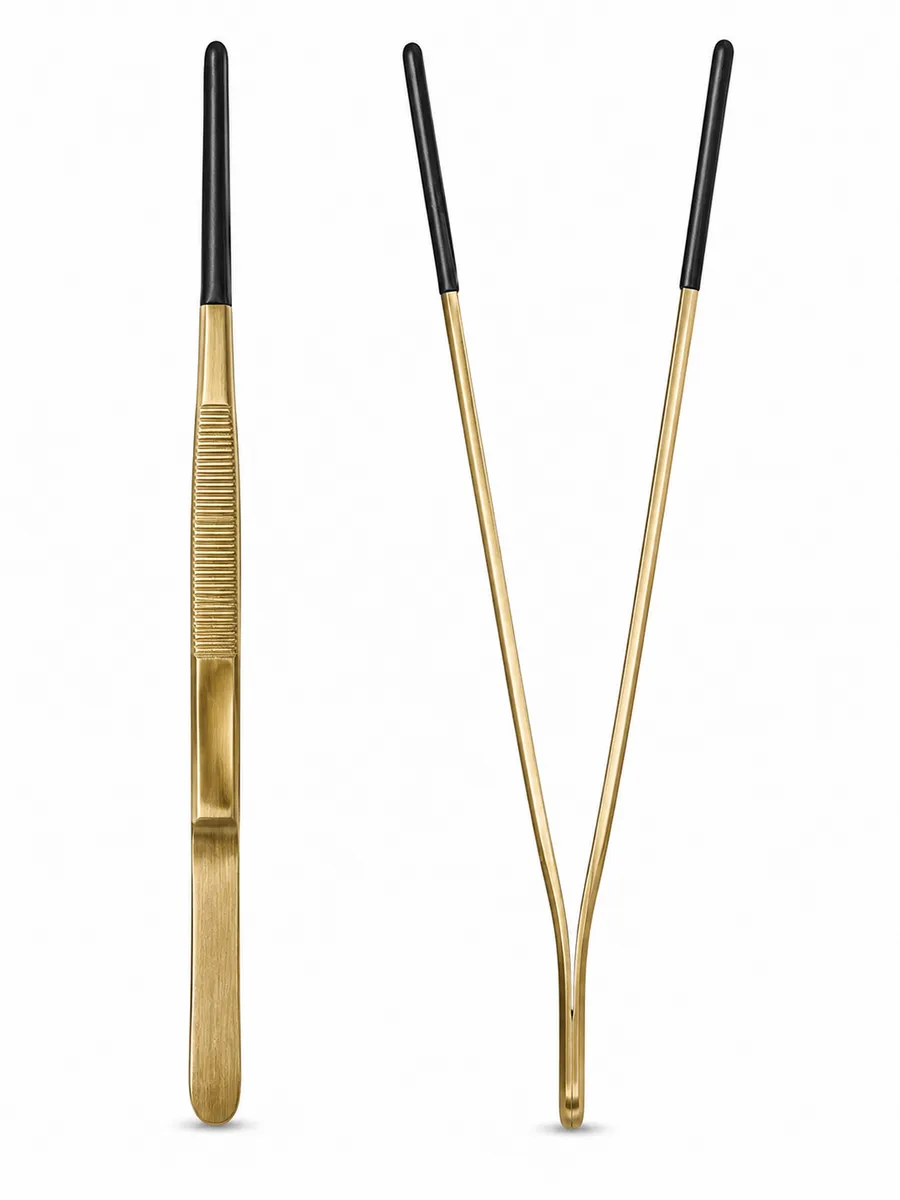 8-Inch Reptile Feeding Tweezers with Non-Slip Silicone Tips - Gold