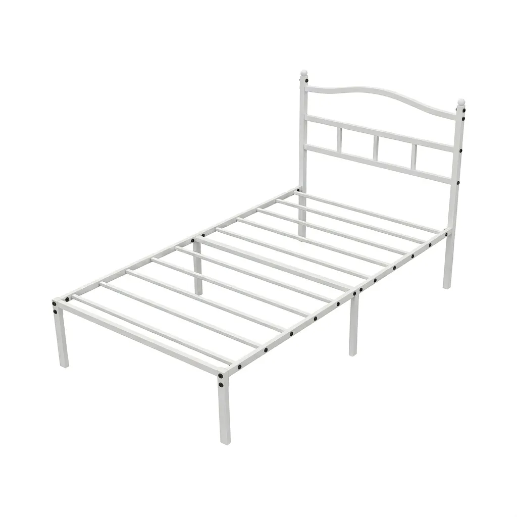 White Metal Single Bed Frame with Curved Headboard 190cm (L) x 90cm (W)