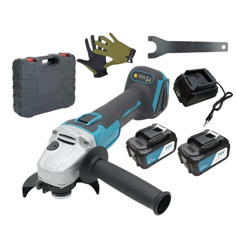 36V Cordless Electric Angle Grinder 2 Rechargeable Battery Packs & Gloves