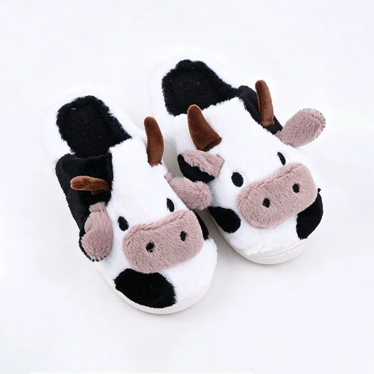 Cute Cow-Themed Warm Winter Slippers for Women