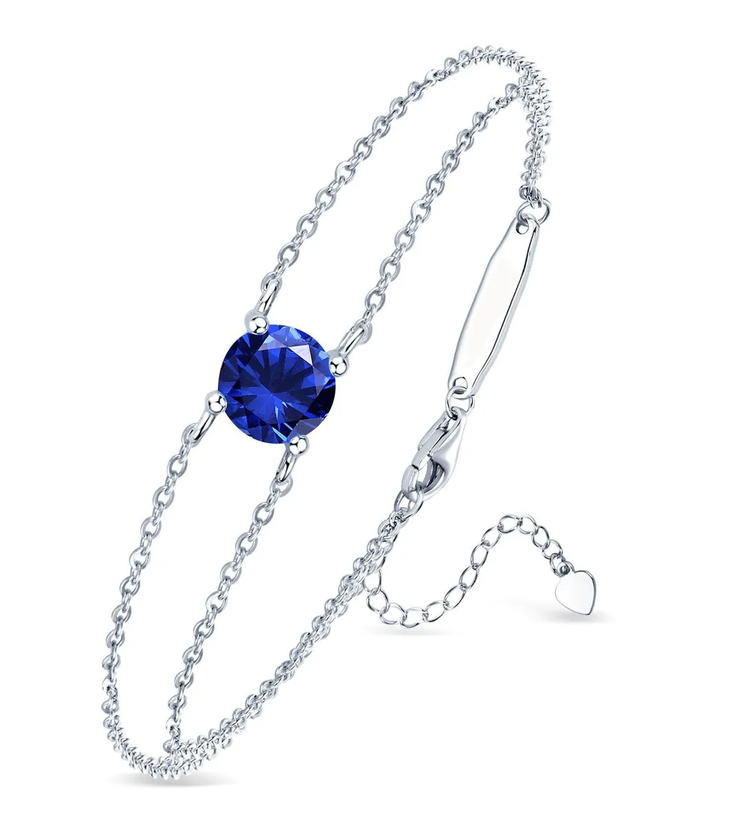 Colorful Birthstone Bracelet for Women 925Silver Chain 6.5mm Lab Diamond - Blue