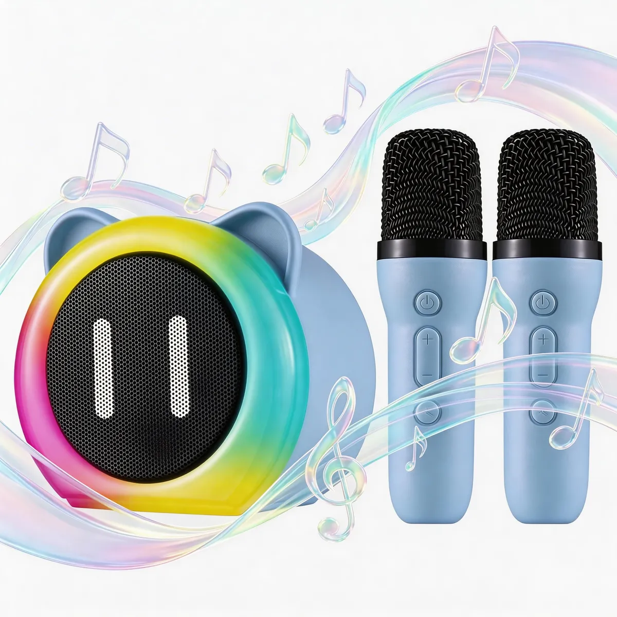thl Mini Karaoke Machine for Kids, 2 Microphones Speaker KTV Set - Blue